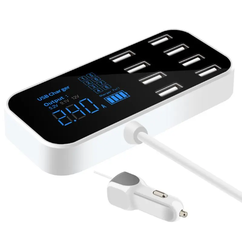 A9S быстрое автомобильное зарядное устройство 8 портов Мульти USB ЖК дисплей для