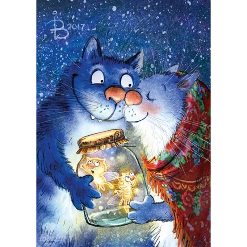

5D Full Drill Round DIY Diamond Painting Cats Diamond Embroidery Picture Rhinestone Diamond Mosaic Cartoon Home Decor