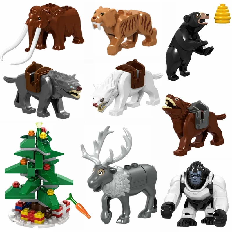 

Legoing Animals Building Blocks Action Figure Elk Victor Creed Elephant Black Bear Wolf Snowman Christmas Tree holiday Gift Toys