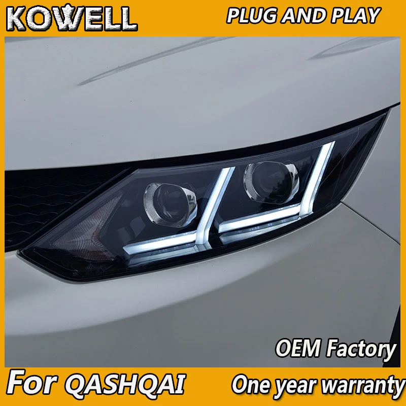 KOWELL автомобильная лампа для Nissan Qashqai головной светильник s светодиодный головной светильник DRL Объектив Двойной Луч би-ксенон HID автомобильный передний светильник
