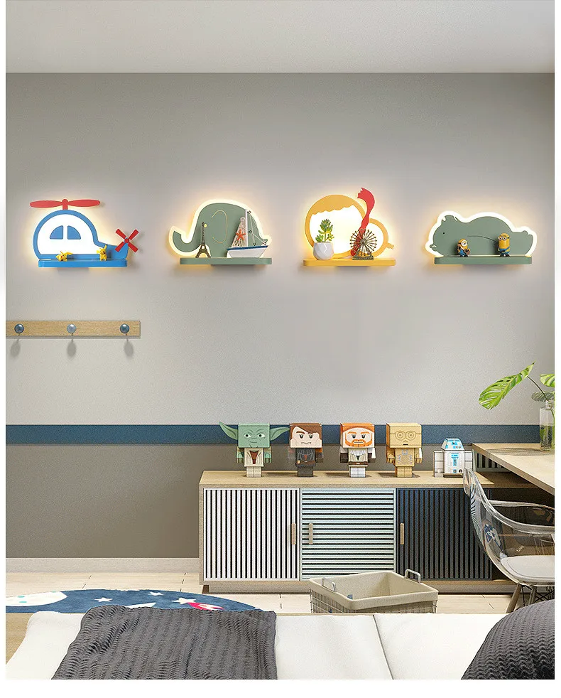 Креативный светодиодный настенный светильник с рисунком самолета, медведя, слона, тыквы, детский настенный светильник, прикроватный бра, лампа для детской комнаты