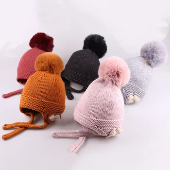 

Cute Kids Toddler Girls Baby Winter Crochet Knit Hat Beanie Hairball Cap clothes