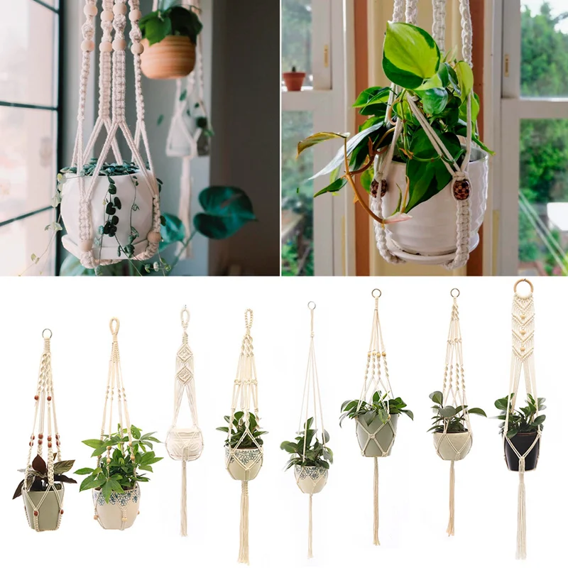 Hanging Plant Handmade Macrame Hanger Flower Pot Planter Hanger Wall Decor Hanging Planter Hanging Basket Home Garden Supplies