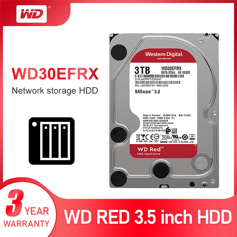 Western Digital WD Red NAS жесткий диск 3 ТБ 5400 об/мин Класс SATA 6 ГБ/сек. 64 Мб кэш памяти 5 дюйма