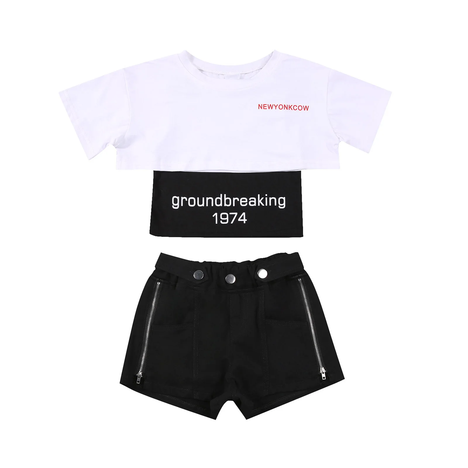 

Kids Girls Fashion 3-piece Outfit Set Short Sleeve Letter Print T-shirt+Tank Top+Shorts Set