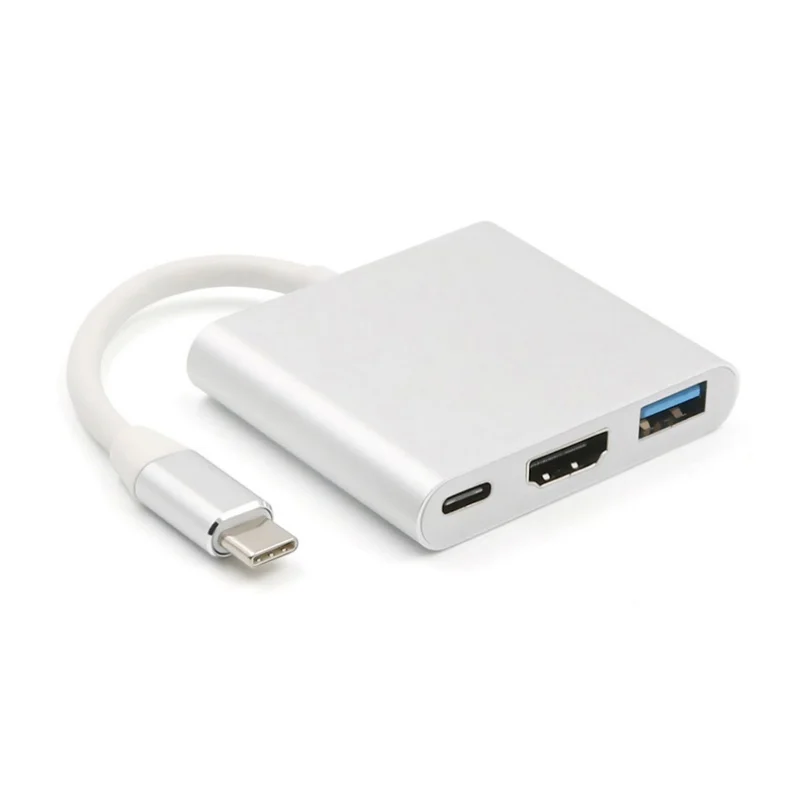 3 в 1 type-C-4 K HDMI USB 3,0 порт концентратор Кабель-адаптер совместим с MacBook - Цвет: silver