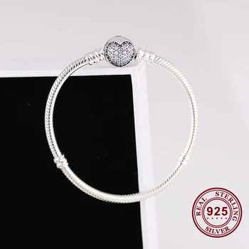 

Free Shipping Real 925 Sterling Silver Glittering Heart-shaped Close Fitting Bracelet Fit European Charm Bracelets Women Jewelry