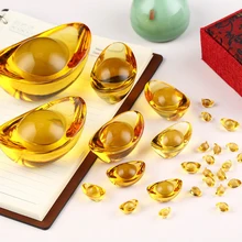 

1pc Multi Size Organic Transparent Citrine Ingot Artificial Chinese Ancient Gold Ingot Feng Shui Mascot Money Lucky Wealth New