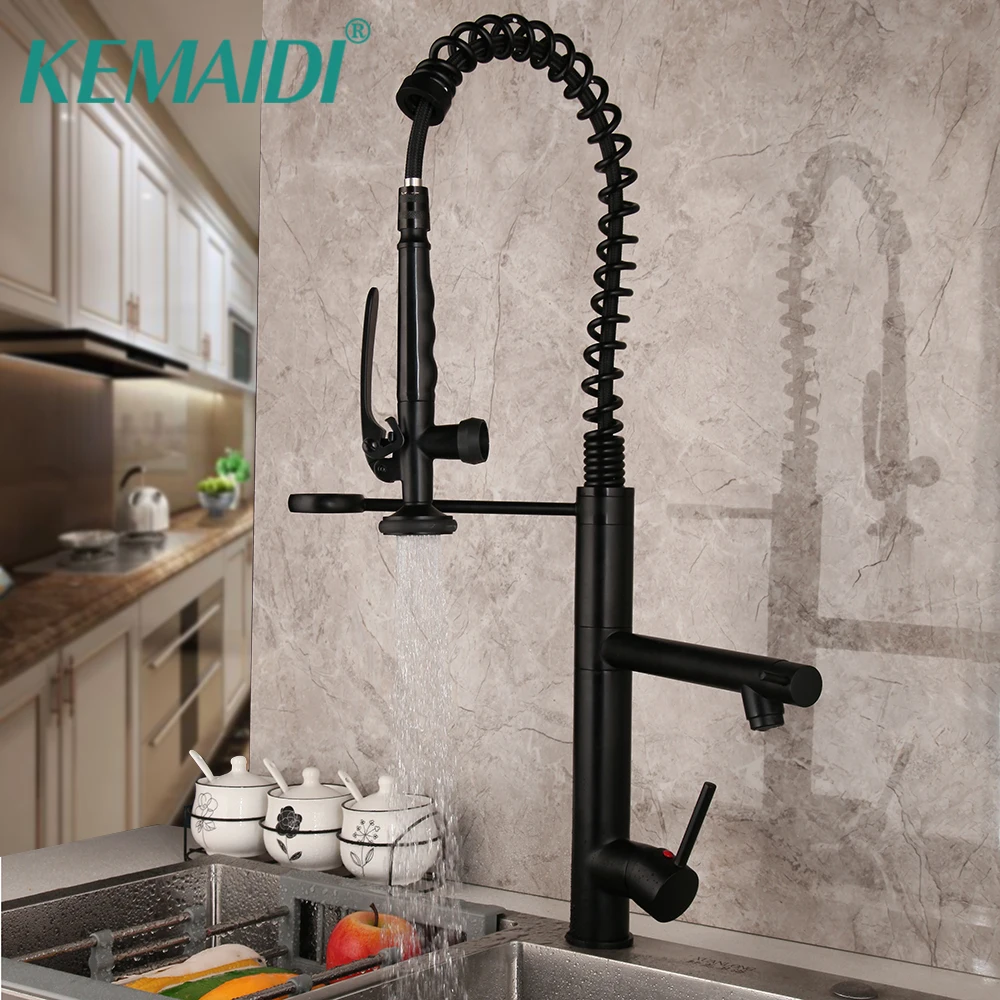 Kemaidi Black Tall Spring Kitchen Faucets Pull Down Sprayer Kitchen Faucet Single Handle Water Mixer Tap 360 Rotation Crane Kitchen Faucets Aliexpress