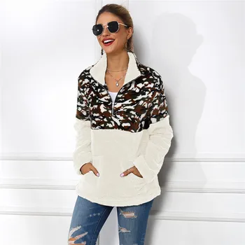 

Fashion Leopard Panelled Womens Sweatshirts Designer Pollover Half Zipper Hoodies Long Sleeve Womens Autumn Winter Clothing