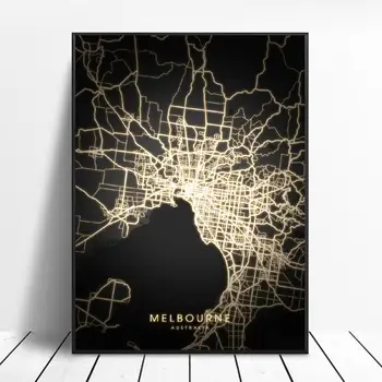 

Adelaide Brisbane Canberra Melbourne Australia Black and gold Canvas Wall Art Map Poster No Frame