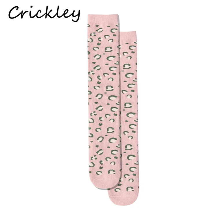 Uniform Size Girls Knee High Socks Pink Blue White Leopard Print Socks for Girls Cotton Polyester Breathable Keep Warm Kids Sock