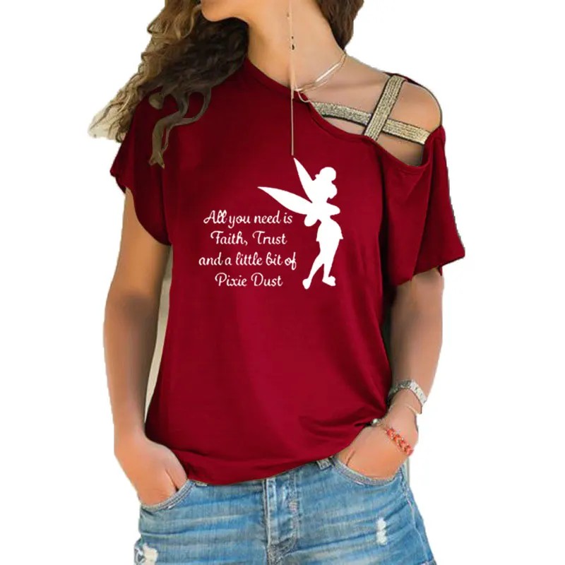 7 Новая летняя футболка с надписью «All you need is a little Faith Trust and Pixie Dust», милая Футболка с принтом Тинкербелл, Женский Топ - Цвет: 7