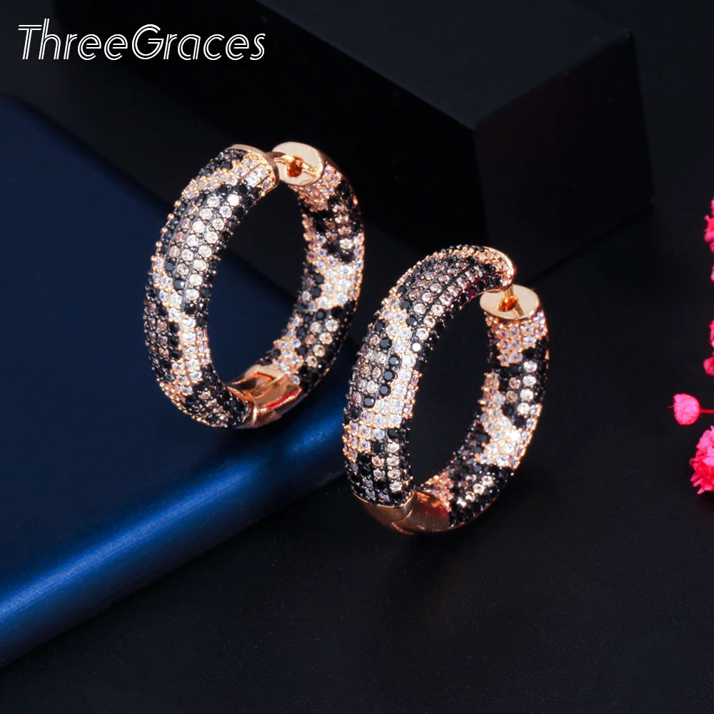 ThreeGraces Popular Mirco Full Cubic Zirconia Leopard Snake Round Circle Hoop Earrings for Ladies Korean Fashion Jewelry ER594 | Украшения
