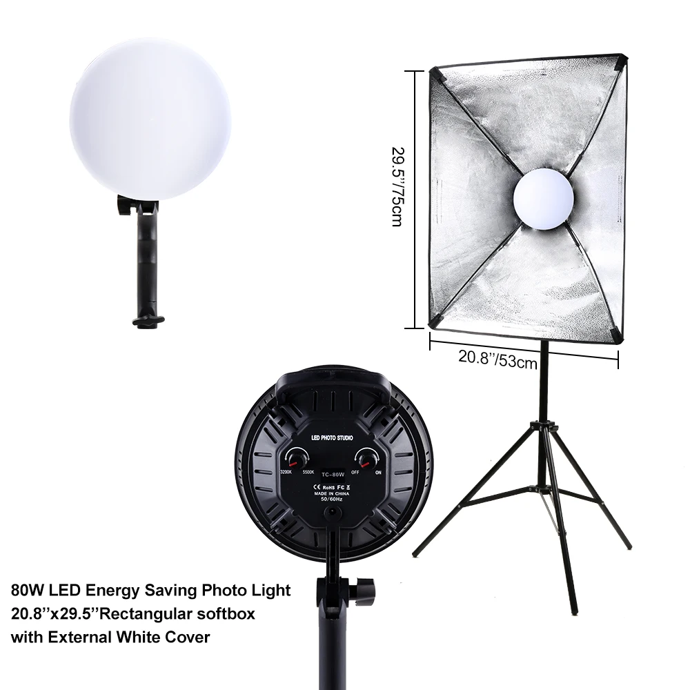 New 3200-5600K Photography Light Soft Box Kit 80W Lamp 2M Tripod Continuous Dimmable Lighting Softbox For Camera Photo Video