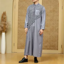 Chemise longue arabe Djellaba pour hommes, vêtements islamiques, Kaftan Abaya, bloc de couleurs, Patchwork, poches, mode, Style ethnique