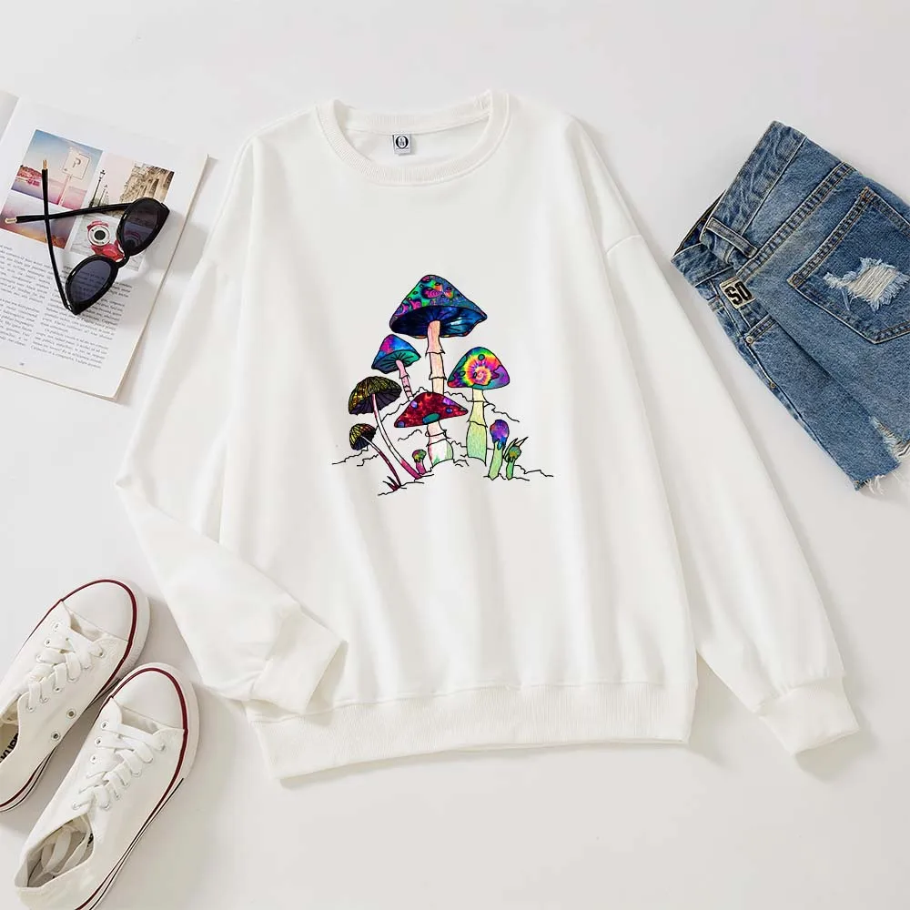 

Women Hip Hop Streetwear Rainbow Mushroom Hoodie Sweatshirt Autumn Harajuku Oversized Hoodie Pullover Cotton Crewneck Sweatshirt