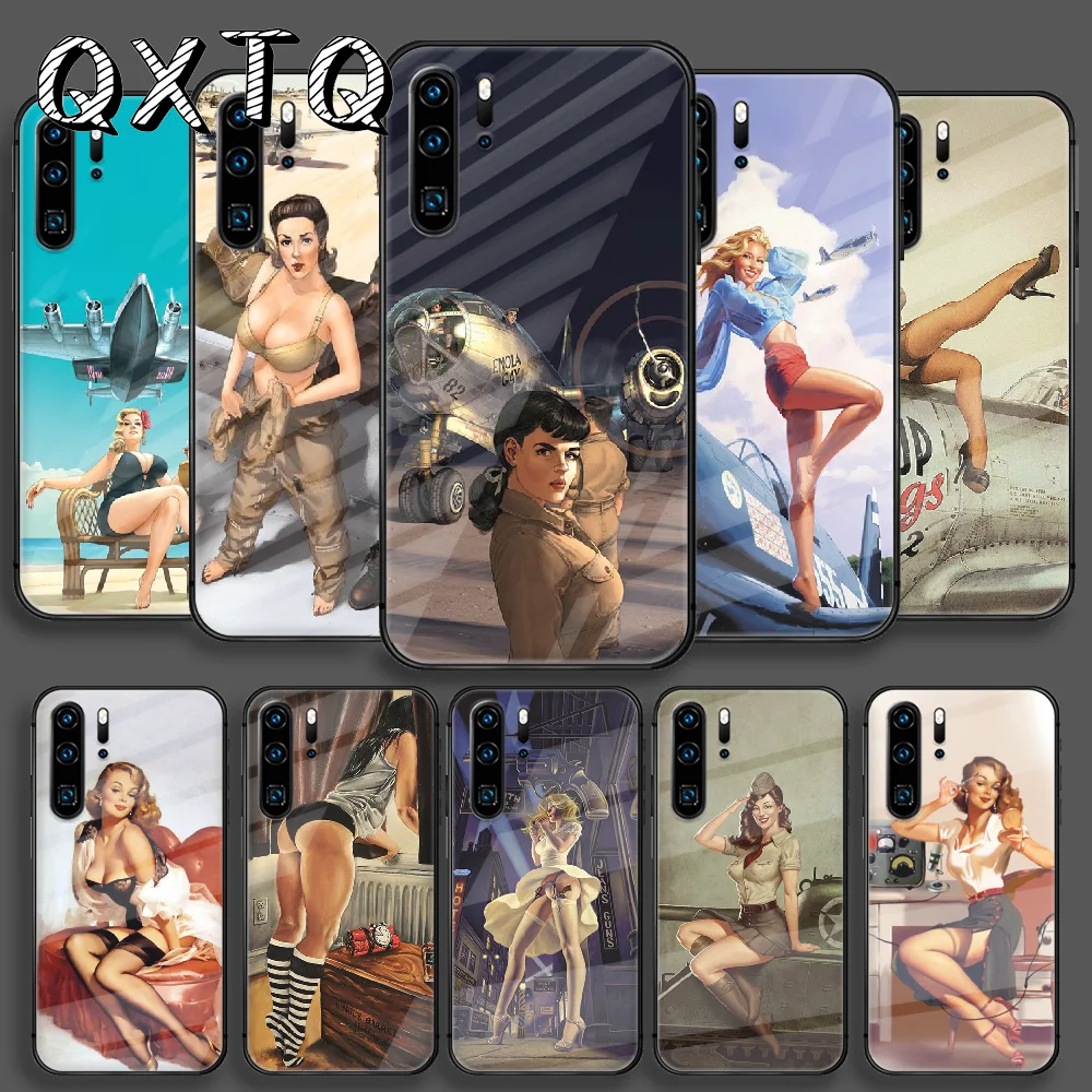 Sexy Pin up Girl Tempered Glass Phone Case Cover For Huawei Honor Mate P 8 9 10 20 30 40 A X I Pro Lite Smart 2019 Soft Prime | Мобильные
