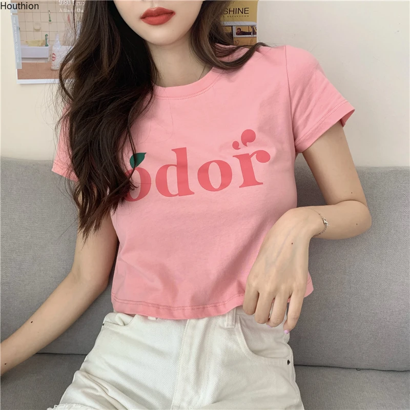 Houthion Women's T-shirt The New Fashion Temperament Casual Loose Letter Printing Short Sleeve Round Neck Women | Женская одежда