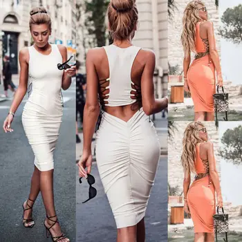 

NEW Bodycon Dress Women Sexy Back Bandage Dress Evening Party Club Dress Package Hip White & Orange