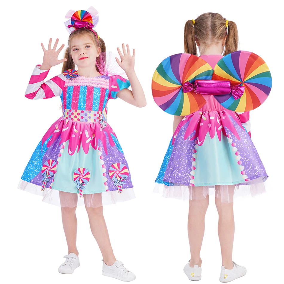 Girl Candy TUTU Dress Summer Kids Lollipop Donut Cartoon Party Carnival Cosplay Clothing Halloween with Candy Rainbow Wing JYF newborn baby girl skirt