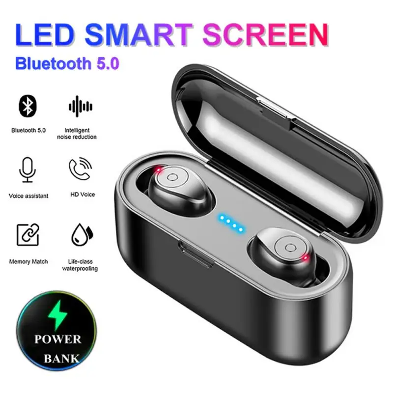 Настоящие беспроводные наушники Bluetooth V5.0 F9 TWS наушники с микрофоном светодиодный дисплей с 2000 мАч Внешний аккумулятор Спортивная гарнитура