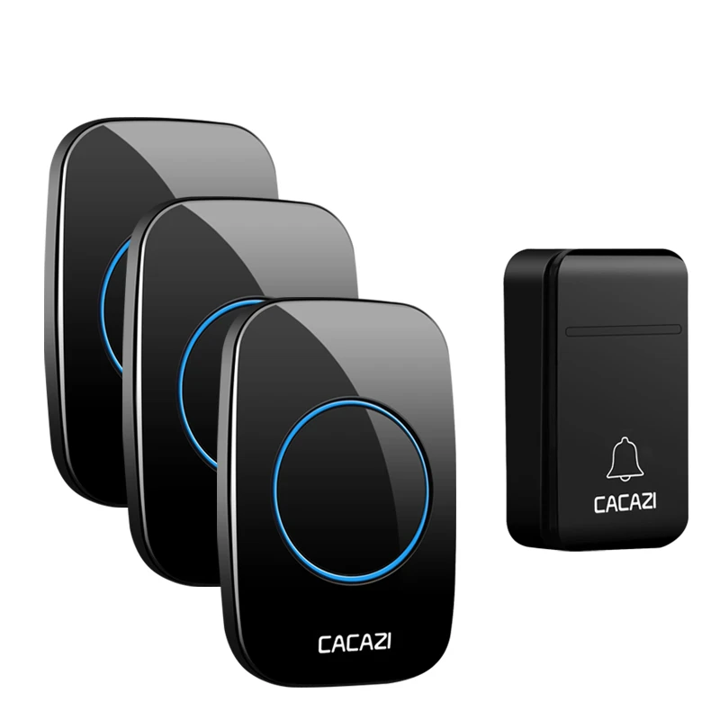 1 button 3 receiver CACAZI без Батарея требуется дома Беспроводной дверной звонок автономным питанием 200 M дистанционного Водонепроницаемый звонок вызова 2 кнопки 3 приемник США Plug - Цвет: 1 button 3 receiver
