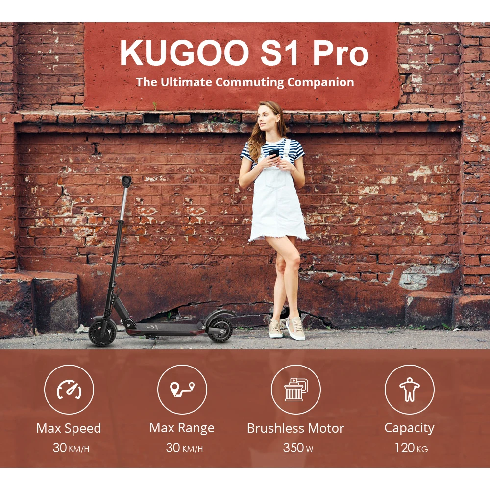 [PL сток] KUGOO S1 PRO складной электрический скутер 350 Вт с ЖК дисплеем 3 режима скорости