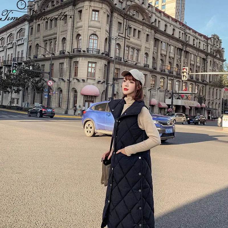 Осень-зима жилет, женский жилет новая куртка без рукавов стоьте вверх; цвет оранжевый; плотная теплая длинное платье-майка для девочек хлопковая Feminino Plus Размеры W10