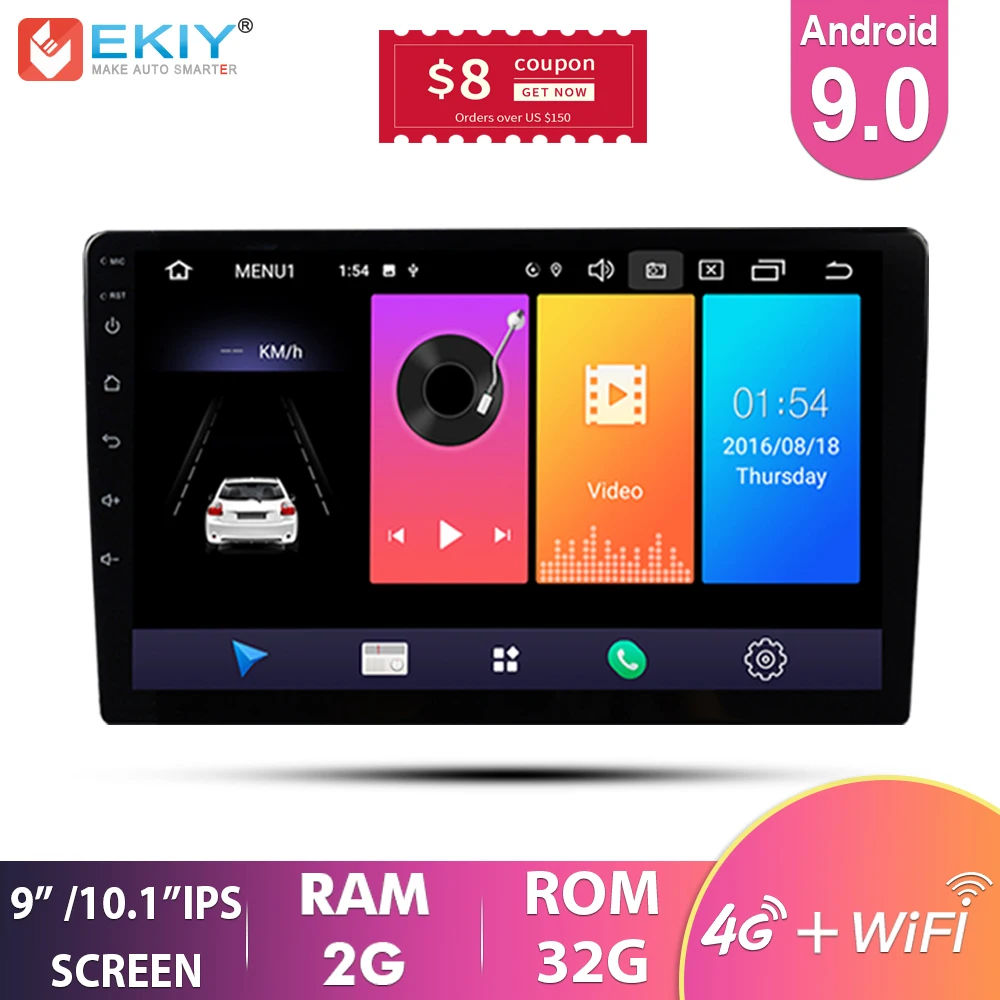 Skup EKIY 9 10.1 IPS Android 9.0 uniwersalny 2 Din nawigacja gps samochodu radio odtwarzacz multimedialny BT 4G Wifi auto stereo odtwarzacz audio wideo