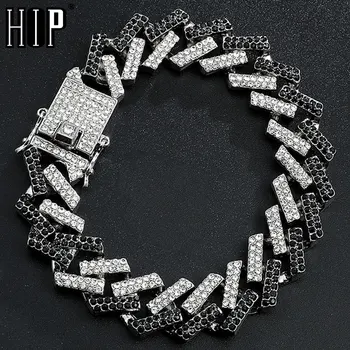 

Hip Hop 15MM Bling Iced Out Full Rhinestone Bracelet Geometric AAA CZ Stone Cuban Chain Bracelets For Men Jewelry