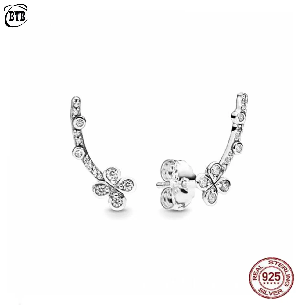 

2019 Spring 925 Sterling Silver Draped Four-Petal Flowers Original Stud Earrings For Women Charm Gift Fine Jewelry