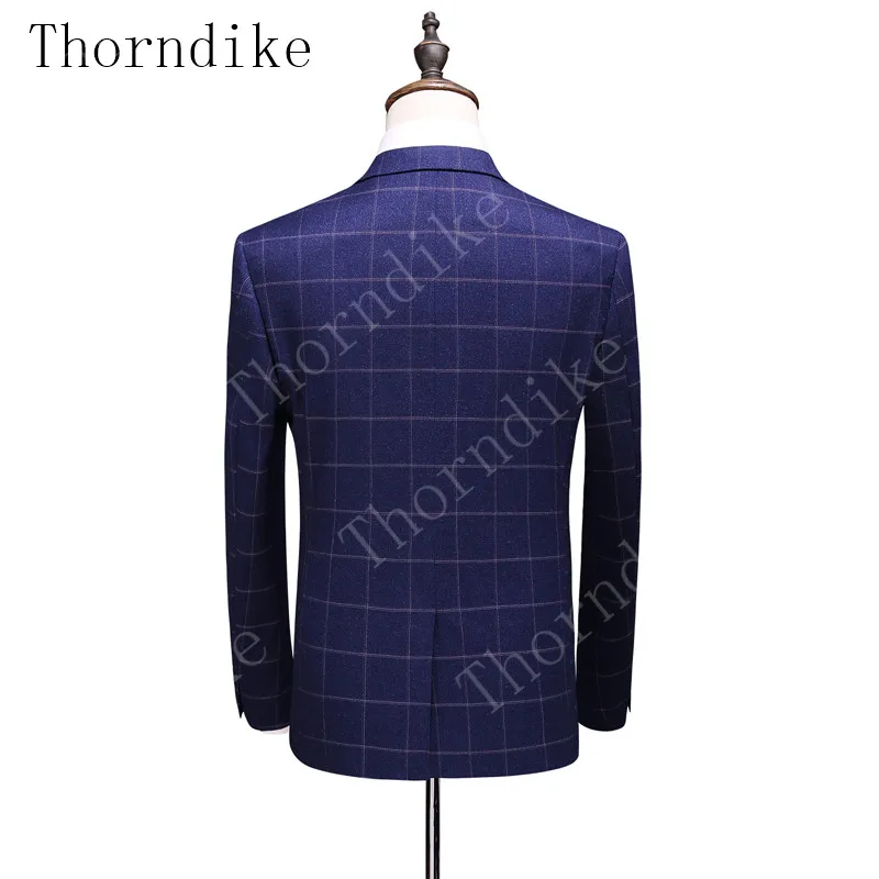Thorndike Новое поступление модный мужской повседневный бутик бизнес смокинг на одной пуговице мужской Клетчатый тонкий костюм блейзеры жилет брюки