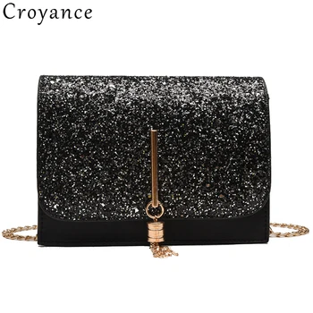 

Croyance Women Glitter Sequin Handbag Shoulder Sparkling Party Evening Clutch Bag Wallet Ladies Tote Purse Tassel Crossbody Bag