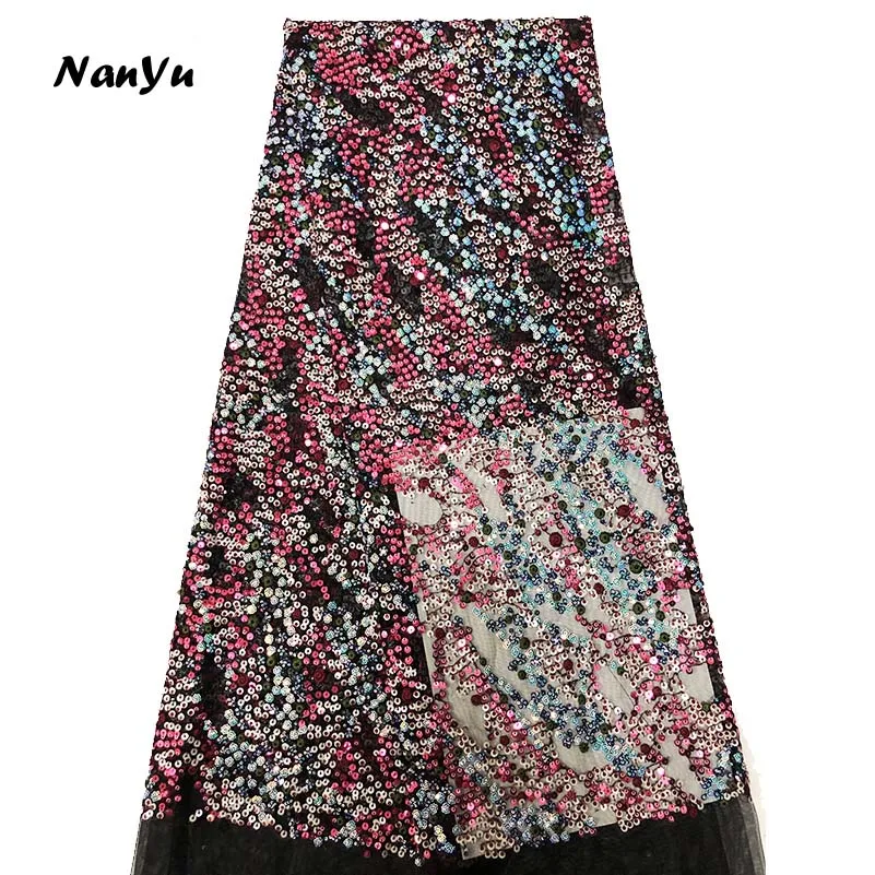 color 2 Latest Nigerian French Tulle Lace with Sequin High Quality African Sequins Lace Fabric - Цвет: color 2