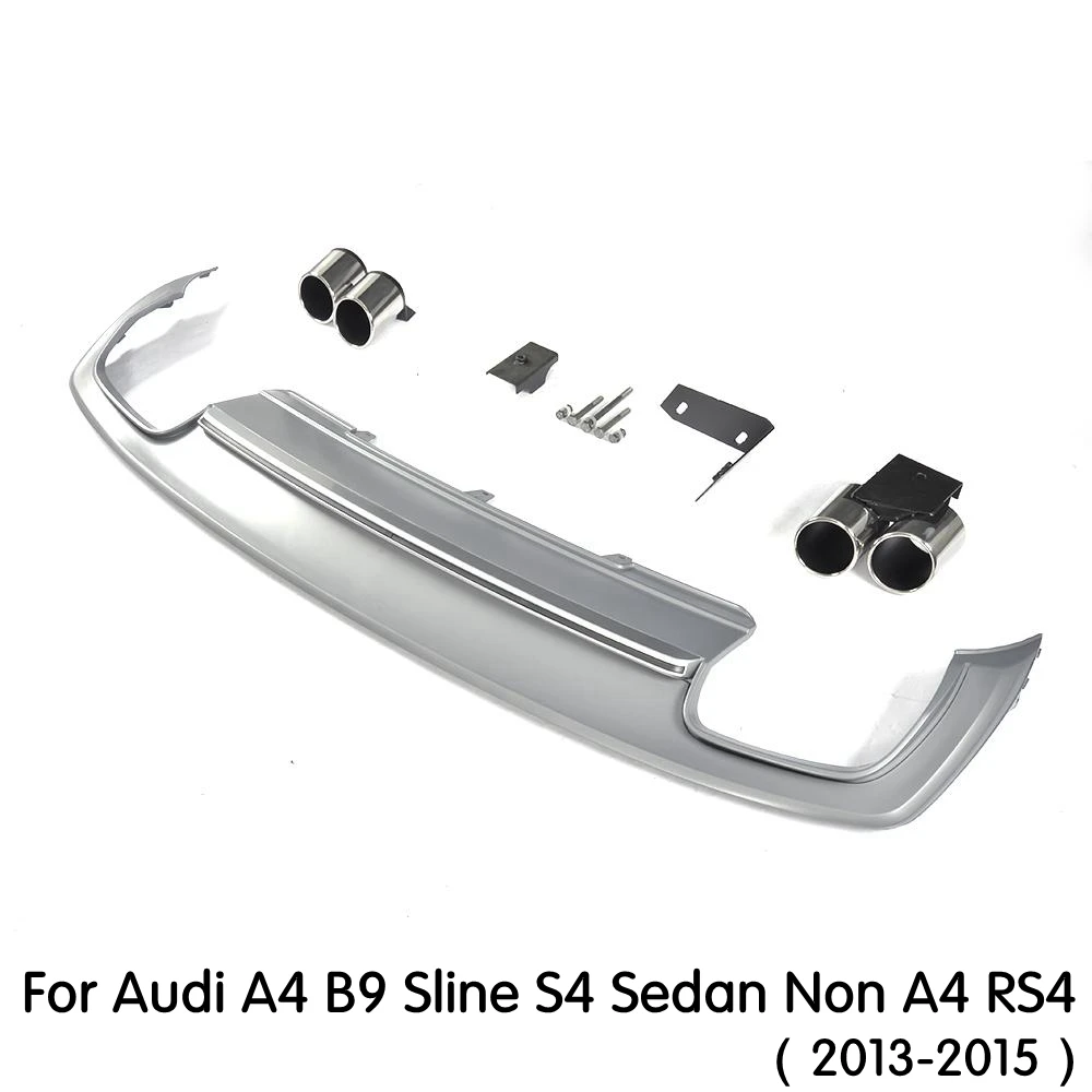 For A4 B9 Sline PP Диффузор, губа на задний бампер выхлопной трубы для Audi A4 B8 стандартный бампер/Sline Бампер 2009 - Цвет: For A4 B9 Sline