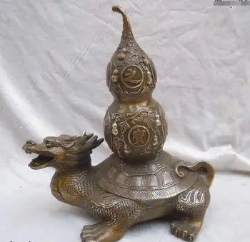 

zhmui8800626446+<<+11" China brass carved geomantic guard calabash Dragon Turtle Sculpture statue