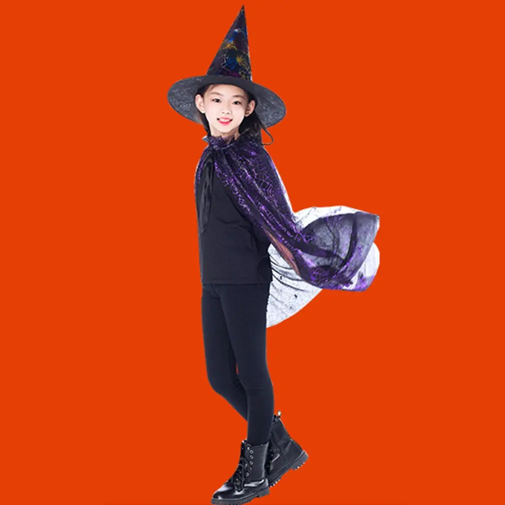 Золото/красный/фиолетовый/Детские счастливого Хэллоуина Костюм мага комплект волшебник, ведьма накидка халат и шляпа для подарки для мальчиков девочек
