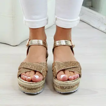 

Oeak 2020 New Summer Shoes Women Sandals Fashion Gold Female Beach Shoes Mid Heels Ladies Shoes Comfortable Platform Shoes
