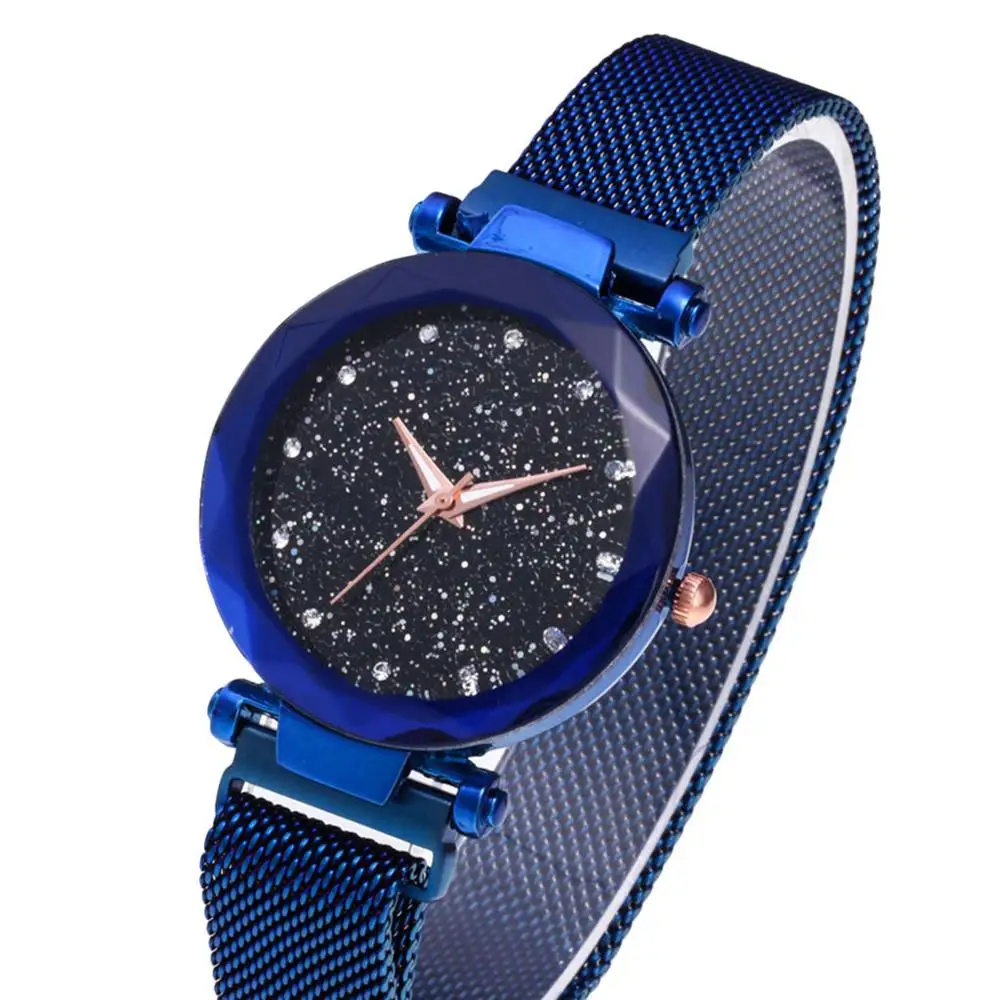 

Fashion Women's Star Sky Quartz Watch Mesh Belt Magnet Stone Milan Ladies Wrist Watch Free Shipping Montre а quartz femme
