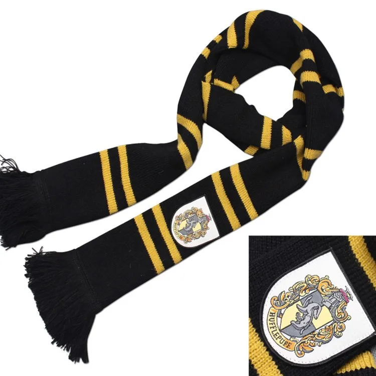 Хогвартс Шарфы шапки перчатки Гриффиндор/Слизерин/Hufflepuff/Ravenclaw Гарри поттер шарф шарфы шапки сенсорные перчатки подарок на Хэллоуин - Цвет: Hufflepuff-B