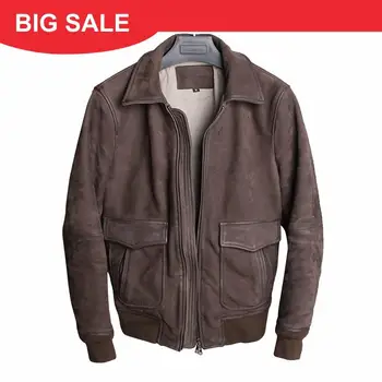 

2020 Dark Brown Men USAF Pilot Leather Jacket Plus Size XXXL Genuine Cowhide Vintage Style Winter Aviator Leather Coat