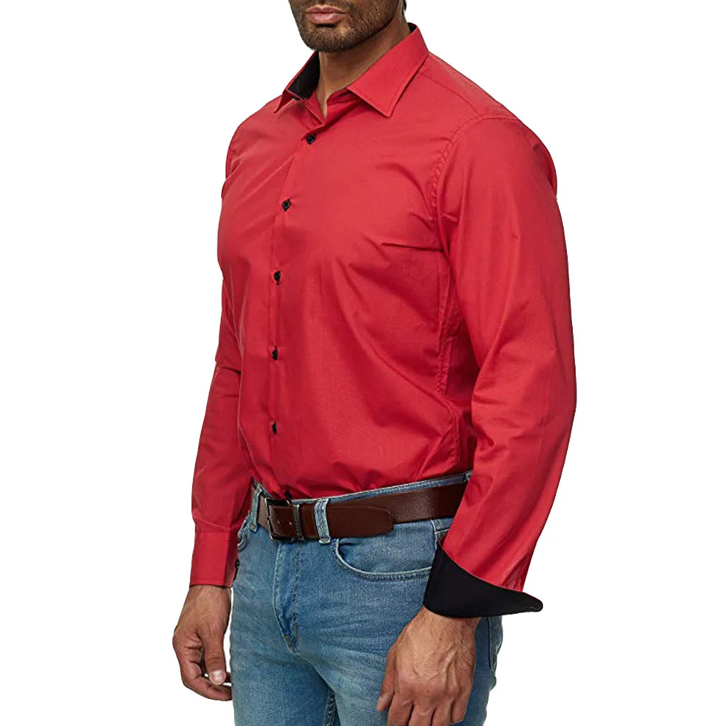 Camisa Masculina мужская Евро-американская деловая Повседневная Однотонная рубашка с отворотом с длинными рукавами бежевая рубашка Топы 19Aug13 P30