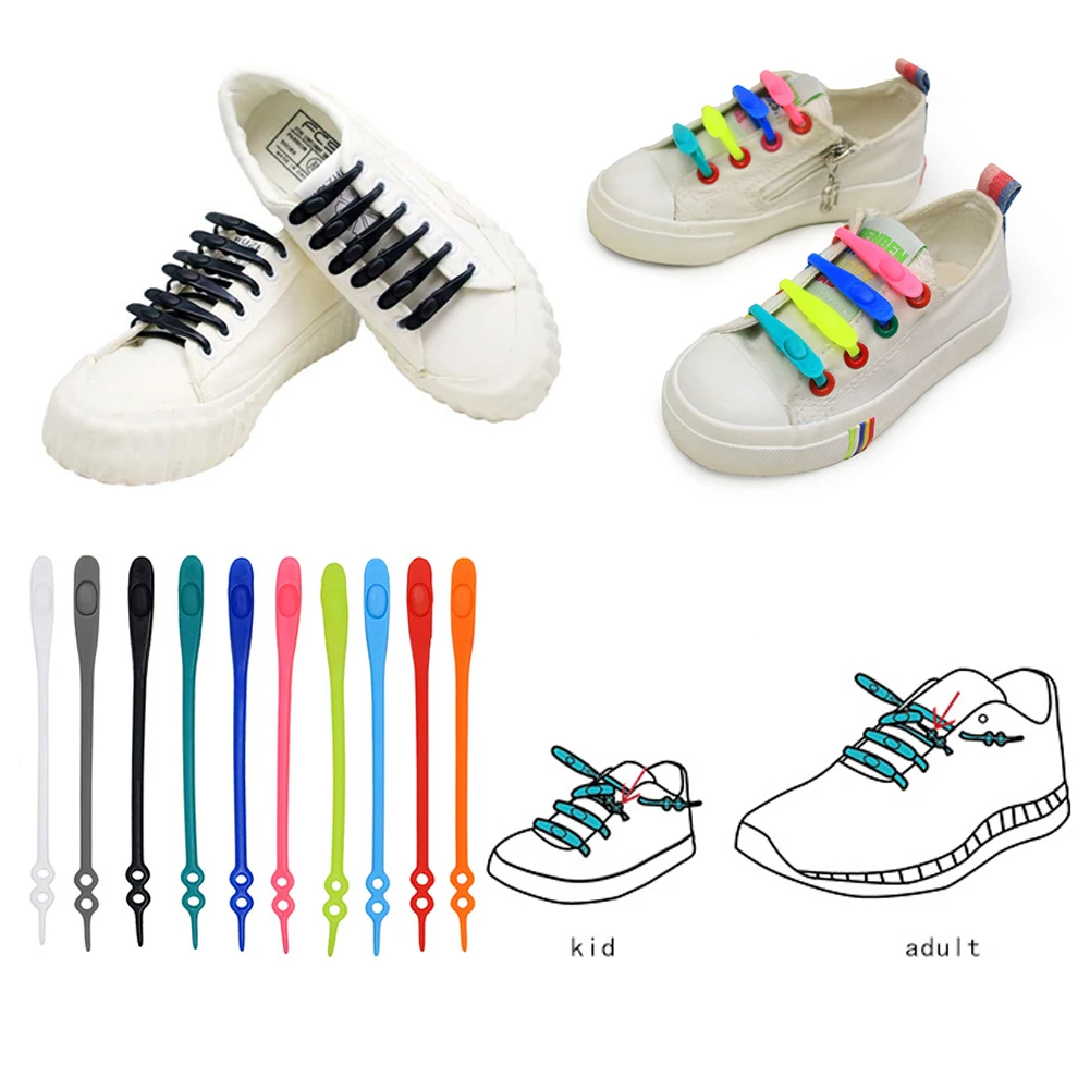 14pcs/pack Waterproof Rubber lazy Slip On Tieless shoelaces with unique design Shoes Accessories for running shoes