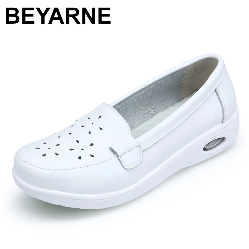 BEYARNE Four Seasons woman Pure black and white soft platform full sole nurse air cushion Shoes Women Genuine shoesL007