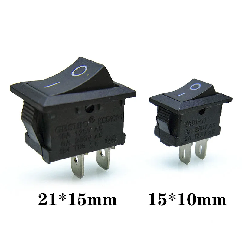 10 pcs/lot KCD1 2 Pin 250V 3A SPST Black Boat Switch 21*15/15*10 Snap-in ON OFF Rocker Position Switch KCD11