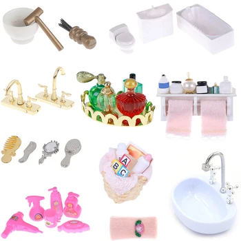 

DIY Towel Rack Shower Faucet Tissue Toothbrush Toothpaste Cup Baskets Hair Dryer 1/12 Dollhouse Bathroom Furniture Accessories