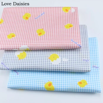 

Cartoon PINK GRAY BLUE Hatched Chicken Lattice Check 100% Cotton Twill Textile Fabric for Patchwork Clothes Dress Quilt Decor
