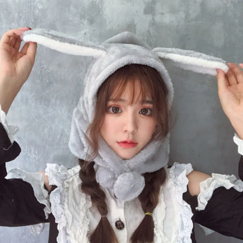 

Red Rabbit Ear Cap Female Autumn and Winter Rabbit Ear Cap Sweet and Lovely Hat Scarf in One Korean Edition