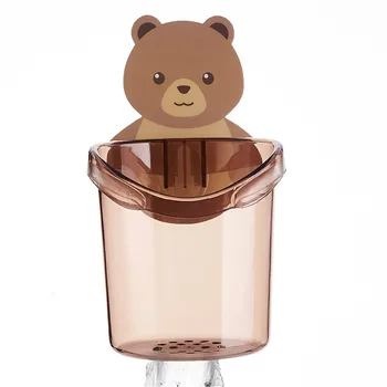 

Cute Bear Toothbrush Storage Box Bathroom Wall Hanging Toothpaste Tube Holder No Trace Stickers Finishing Rack Organizer Shelf